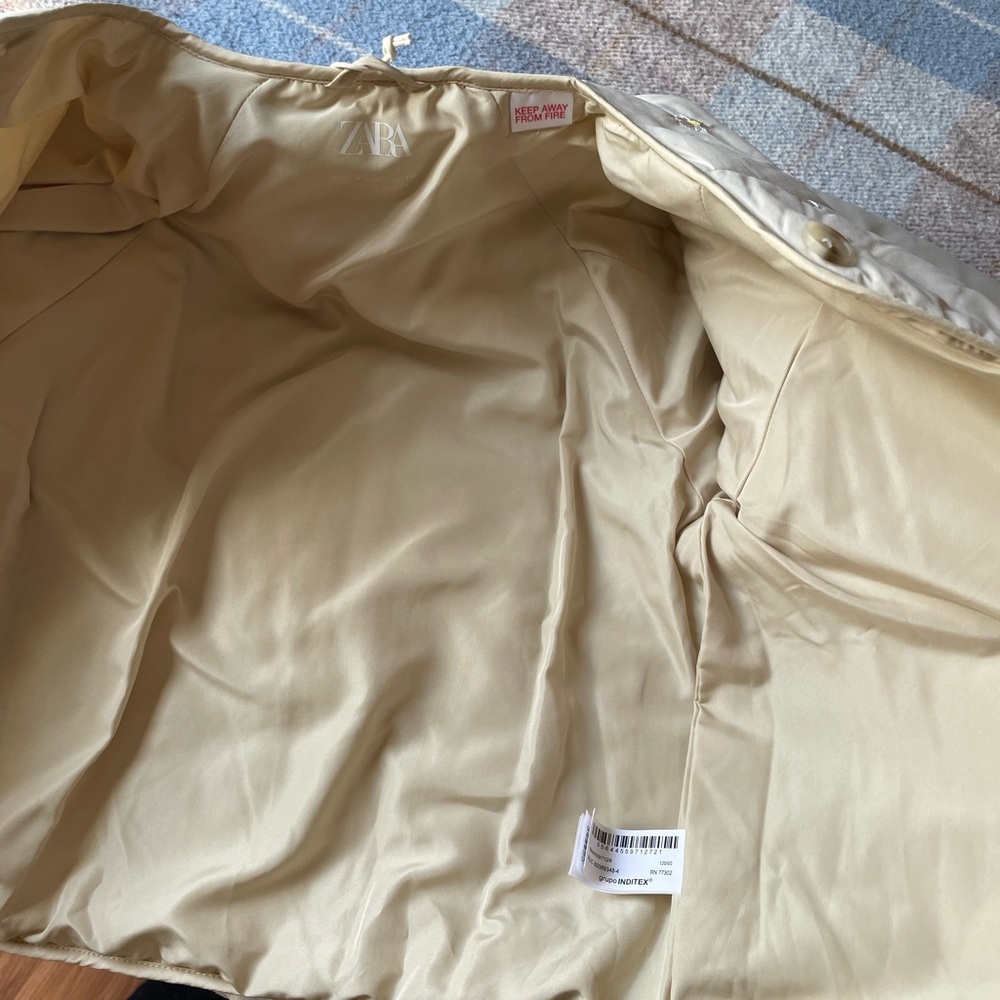 Zara Kids Cream Quilted water repellent Jacket with flowers embroidered - Picture 5 of 8